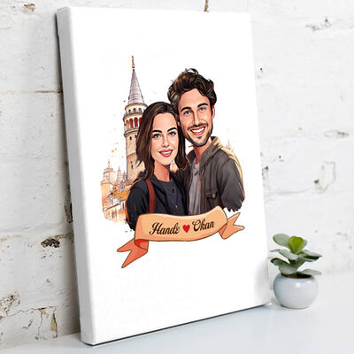 Galata Kulesi ve Aşkımız Karikatürlü Kanvas - 1