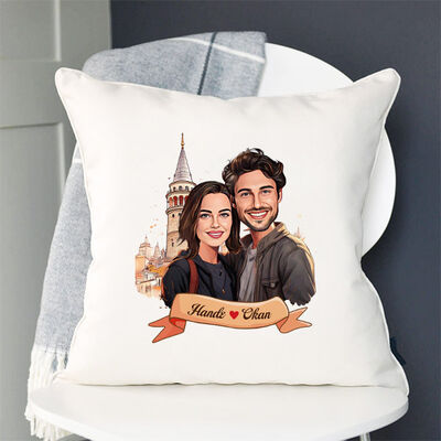 Galata Kulesi ve Aşkımız Karikatürlü Yastık - 1