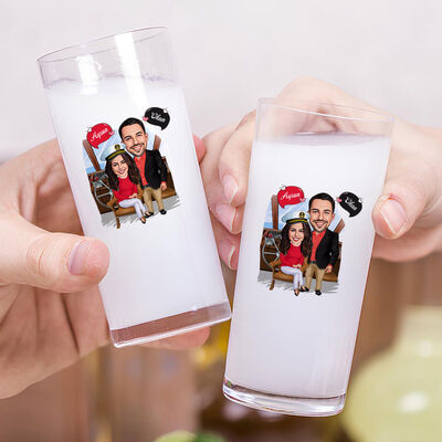 Gemici Çift Karikatürlü İkili Rakı Bardağı Seti - 2