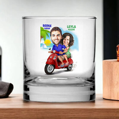 Gezgin Aşıklar Karikatürlü Viski Kadehi - 4