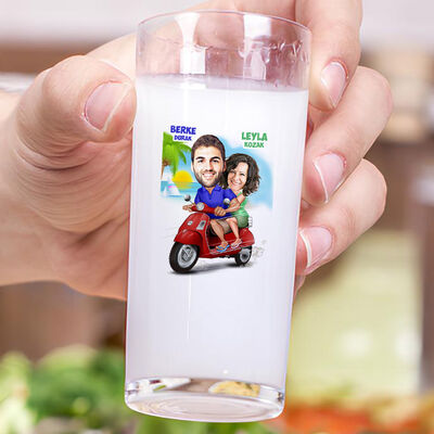 Gezgin Çift Karikatürlü İkili Rakı Bardağı Seti - 3