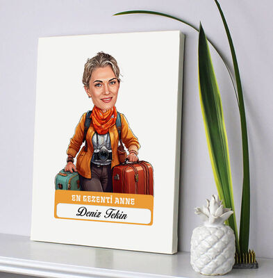 Gezmeyi Seven Anne Karikatürlü Kanvas Tablo - 2