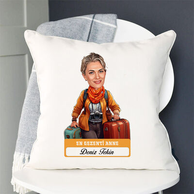 Gezmeyi Seven Anne Karikatürlü Yastık - 2