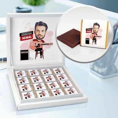 Gitar Çalan Erkek Karikatürlü Çikolata Kutusu - 1