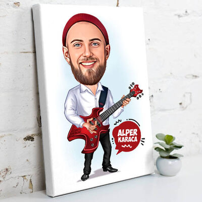 Gitarist Erkek Karikatürlü Kanvas Tablo - 1