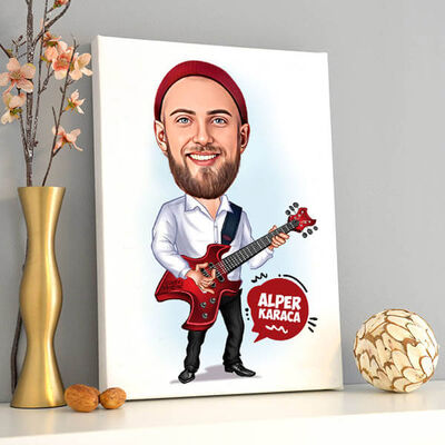 Gitarist Erkek Karikatürlü Kanvas Tablo - 2