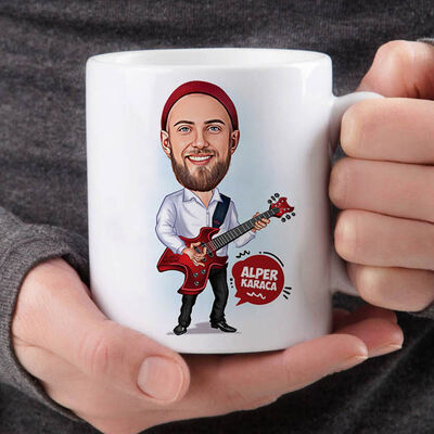 Gitarist Erkek Karikatürlü Kupa Bardak - 2