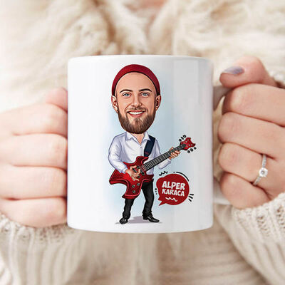 Gitarist Erkek Karikatürlü Kupa Bardak - 3