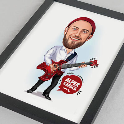 Gitarist Erkek Karikatürlü Resim Çerçevesi - 1