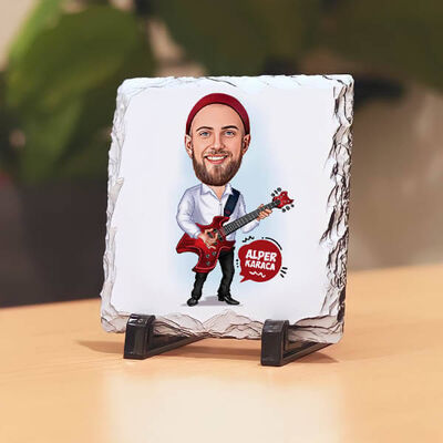 Gitarist Erkek Karikatürlü Taş Baskı - 1
