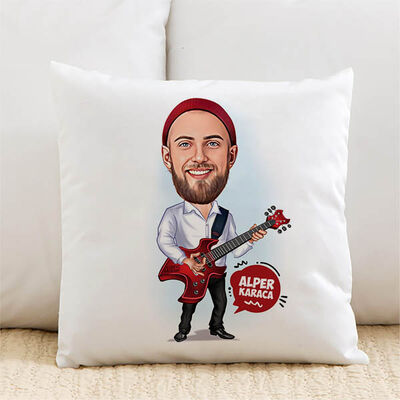Gitarist Erkek Karikatürlü Yastık - 1