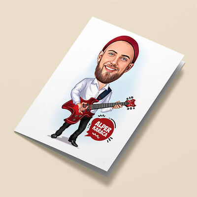 Gitarist Karikatürlü Tebrik Kartı - 1