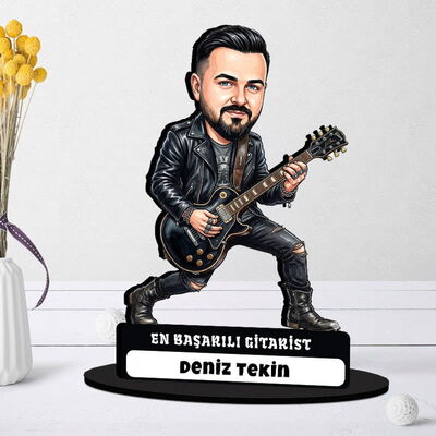 Gitarist Müzisyen Erkek Karikatürlü Biblo - 1