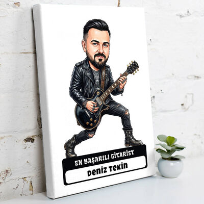 Gitarist Müzisyen Erkek Karikatürlü Kanvas Tablo - 1