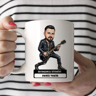 Gitarist Müzisyen Erkek Karikatürlü Kupa Bardak - 1