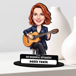 Gitarist Müzisyen Kadın Karikatürlü Biblo