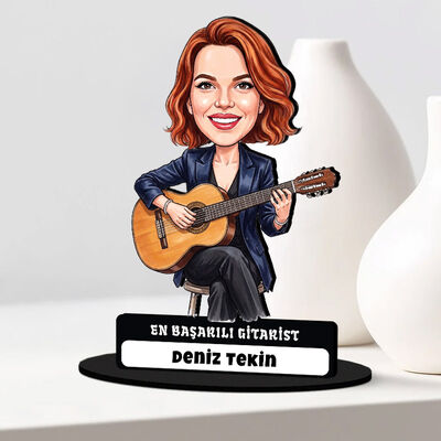 Gitarist Müzisyen Kadın Karikatürlü Biblo - 1