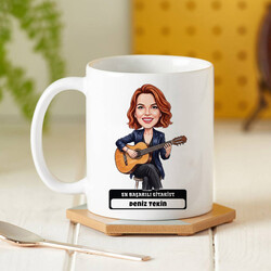 Gitarist Müzisyen Kadın Karikatürlü Kupa Bardak