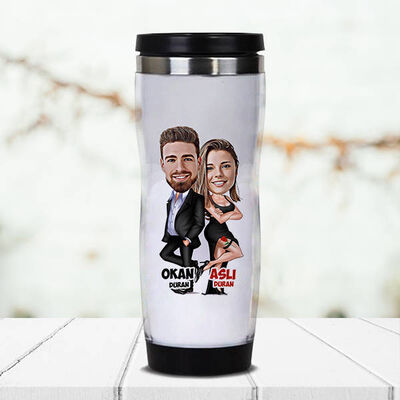 Gizli Ajan Sevgililer Karikatürlü Termos Bardak - 1