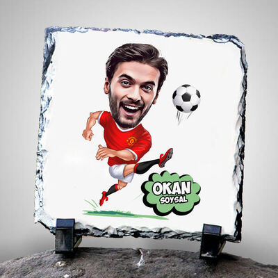 Golcü Futbolcu Karikatürlü Taş Baskı - 1