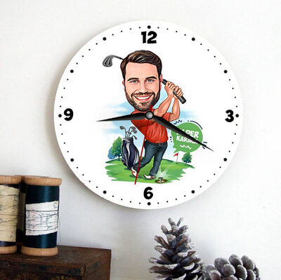 Golf Oynayan Erkek Karikatürlü Duvar Saati - 1