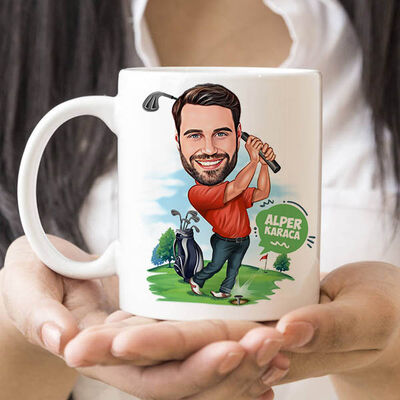 Golf Oynayan Erkek Karikatürlü Kupa Bardak - 1