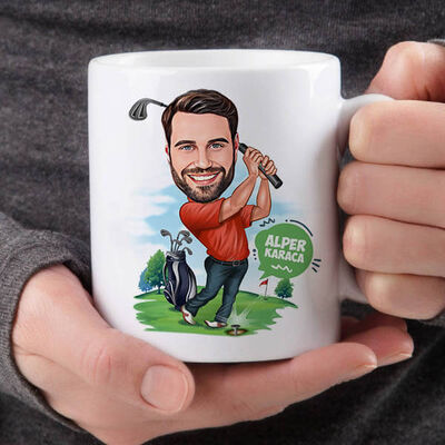 Golf Oynayan Erkek Karikatürlü Kupa Bardak - 2