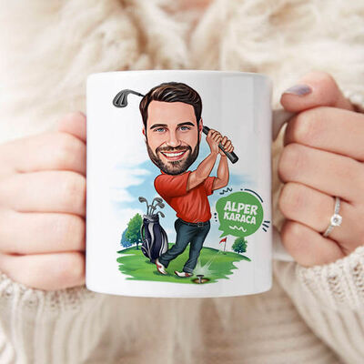 Golf Oynayan Erkek Karikatürlü Kupa Bardak - 3