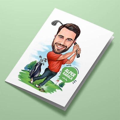 Golf Oynayan Erkek Karikatürlü Tebrik Kartı - 1