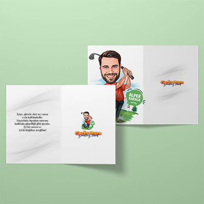 Golf Oynayan Erkek Karikatürlü Tebrik Kartı - 2