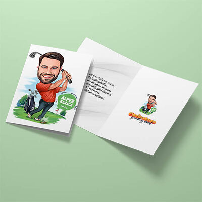 Golf Oynayan Erkek Karikatürlü Tebrik Kartı - 3
