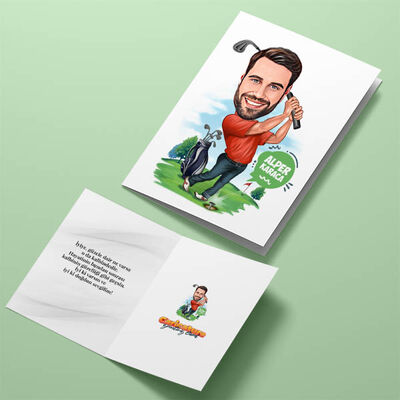 Golf Oynayan Erkek Karikatürlü Tebrik Kartı - 4