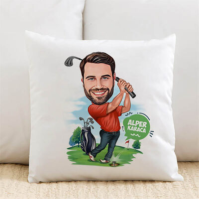Golf Oynayan Erkek Karikatürlü Yastık - 1