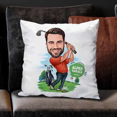 Golf Oynayan Erkek Karikatürlü Yastık - 2