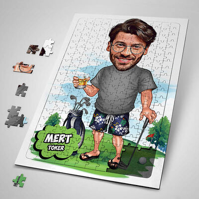 Golf Oyuncusu Erkek Karikatürlü Puzzle - 1