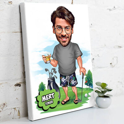 Golf Oyuncusu Karikatürlü Kanvas Tablo - 1