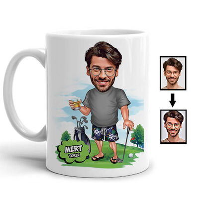 Golf Oyuncusu Karikatürlü Kupa Bardak - 1