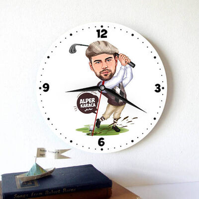 Golf Sever Erkek Karikatürlü Duvar Saati - 1