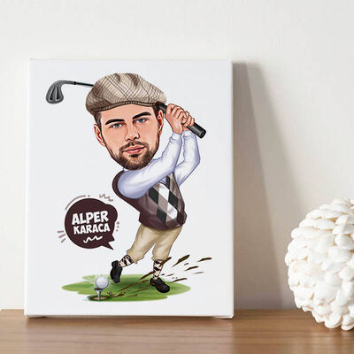 Golf Sever Erkek Karikatürlü Kanvas Tablo - 1