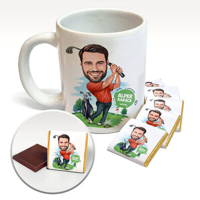 Golf Tutkunu Erkek Karikatürlü Kupa ve Çikolata - 1