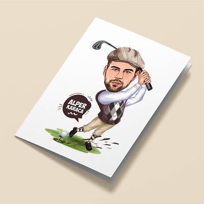 Golf Tutkunu Erkek Karikatürlü Tebrik Kartı - 1