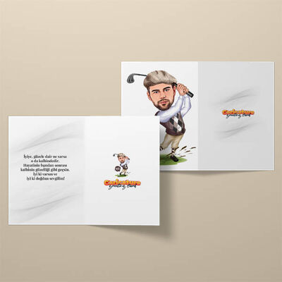 Golf Tutkunu Erkek Karikatürlü Tebrik Kartı - 2