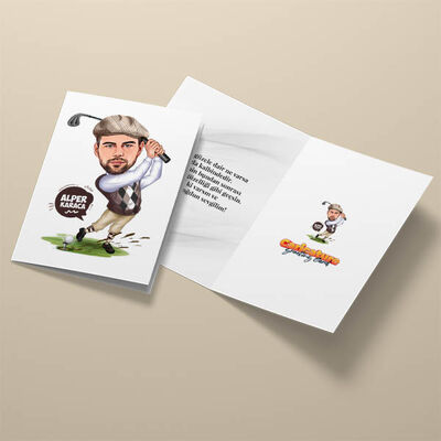 Golf Tutkunu Erkek Karikatürlü Tebrik Kartı - 3