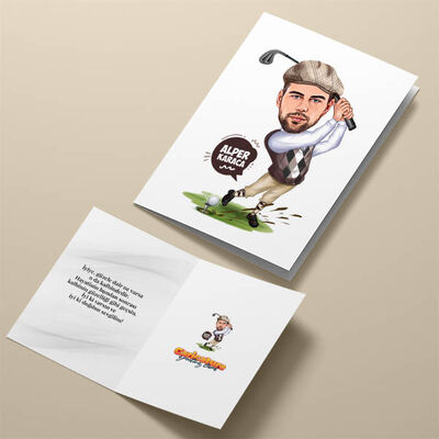 Golf Tutkunu Erkek Karikatürlü Tebrik Kartı - 4