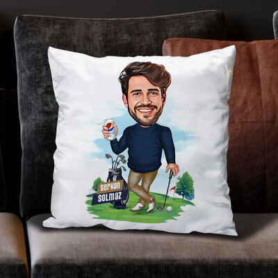 Golf Tutkusu Olan Erkek Karikatürlü Yastık - 1