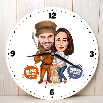 Golf ve Sen Karikatürlü Duvar Saati - 1