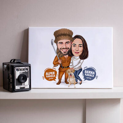 Golf ve Sen Karikatürlü Kanvas Tablo - 1