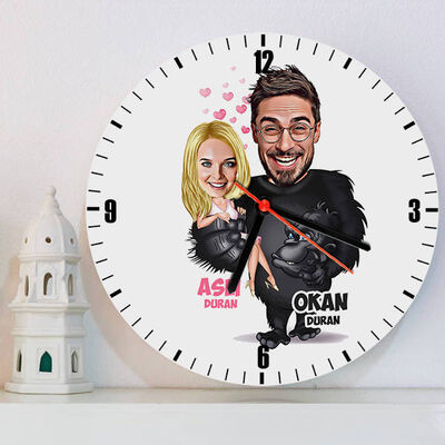 Goril ve Sevgilisi Karikatürlü Duvar Saati - 1