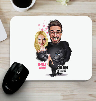 Goril ve Sevgilisi Karikatürlü Mouse Pad - 1