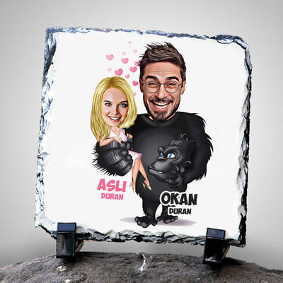 Goril ve Sevgilisi Karikatürlü Taş Baskı - 1